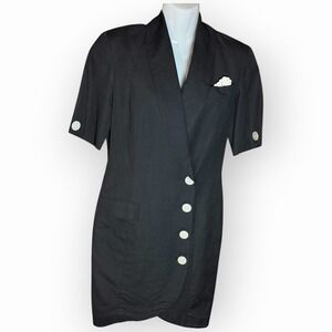 vtg 80s JG HOOK black dress 4 linen cotton nautical retro business Lined Pocket